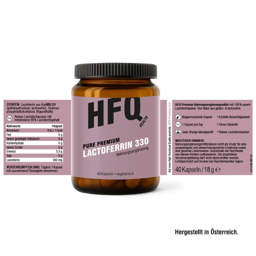 HFQ-Health_Pure-Premium_Lactoferrin330_Label HFQ Health 330mg Pure Premium Lactoferrin Inhalt
