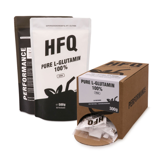 L-Glutamin von HFQ Vitalshake im Beutel und in Sachets