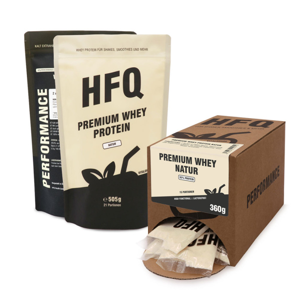 Whey Protein von HFQ Vitalshake im Beutel und in Sachets