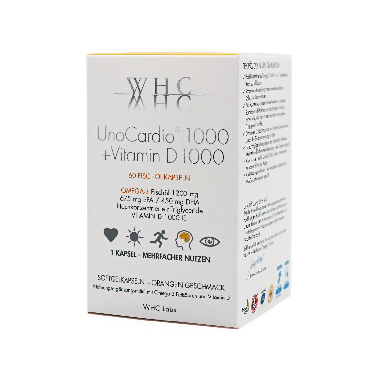 WHC UnoCardio 1000 + Vitamin D 1000 Omega-3 Kapseln, rTG