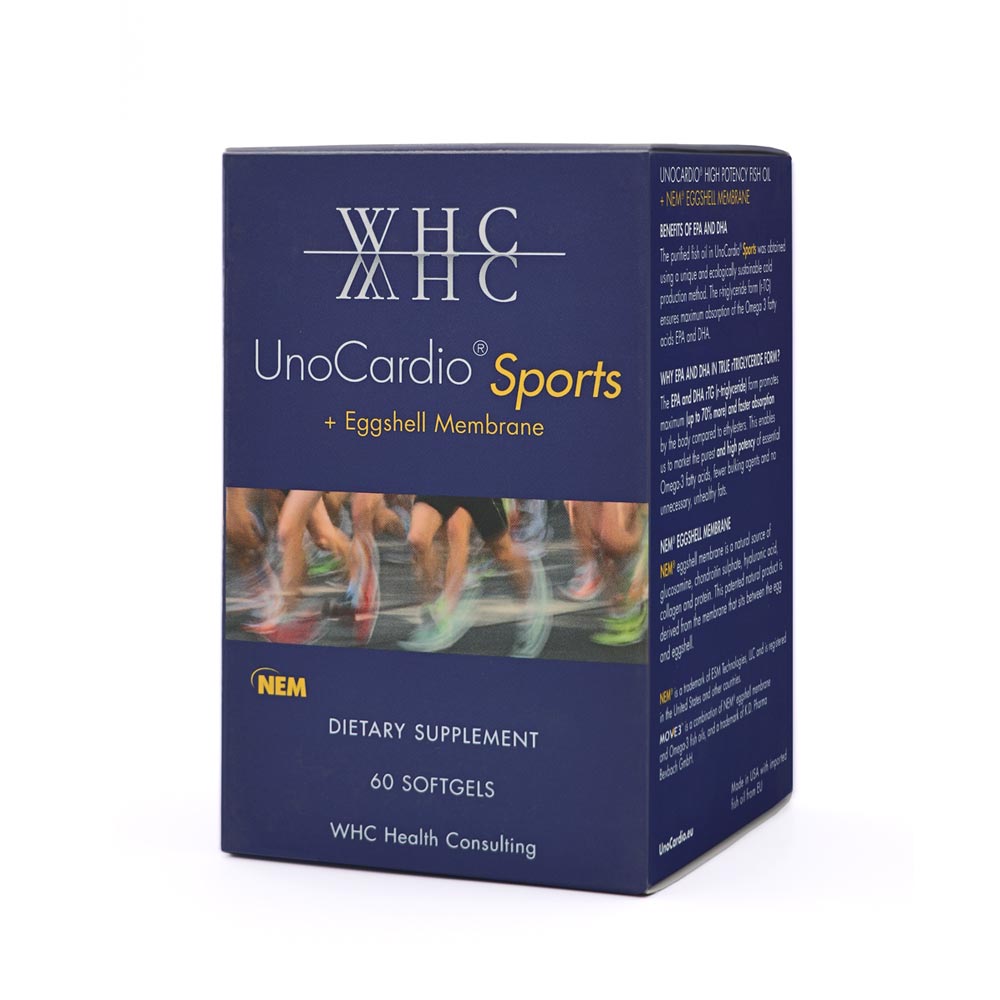 WHC UnoCardio Sports mit Eierschalen Membran, Omega 3 Kapseln
